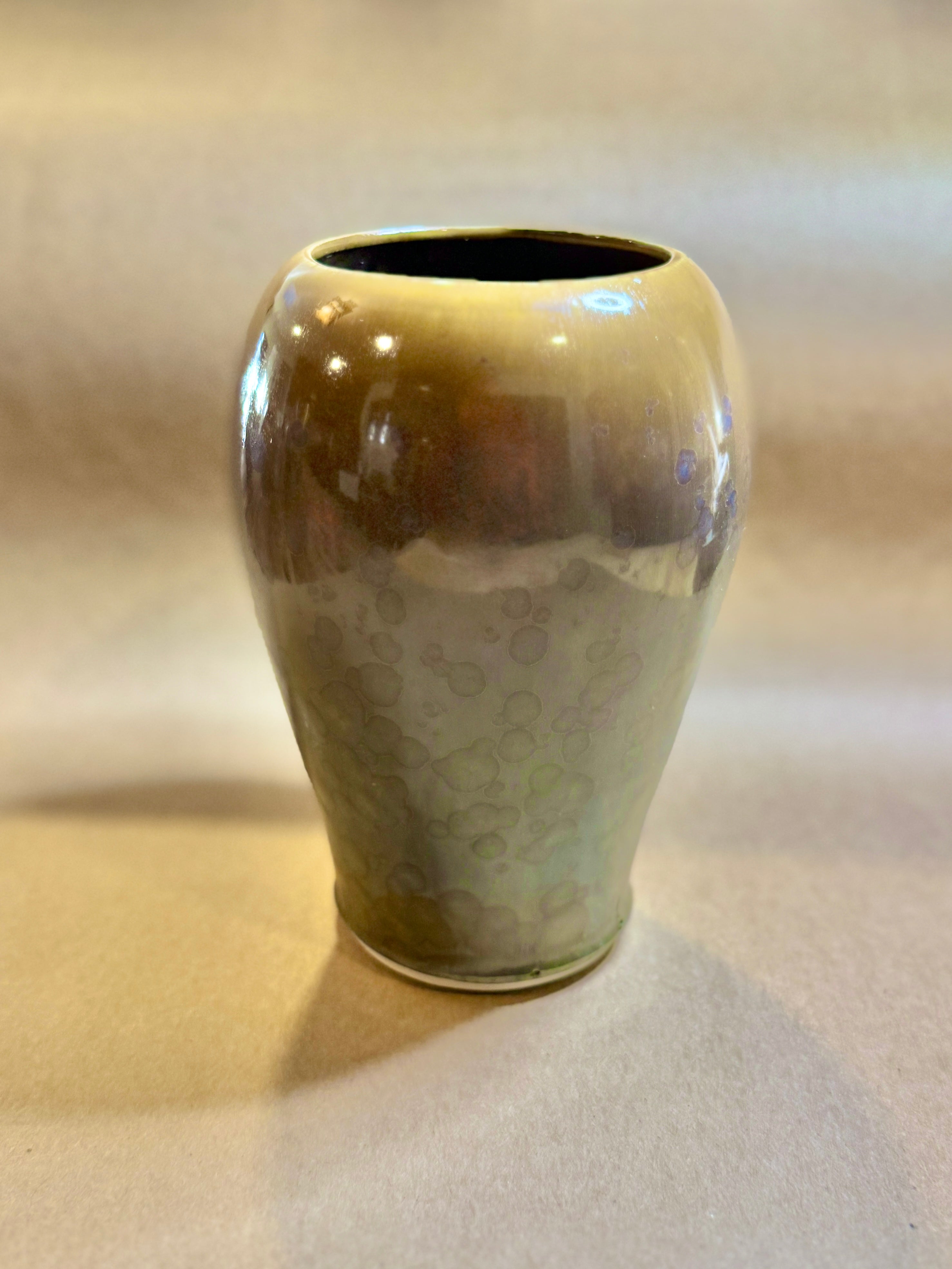 Tall Decorative Vase - Plum Green Crystalline Glaze