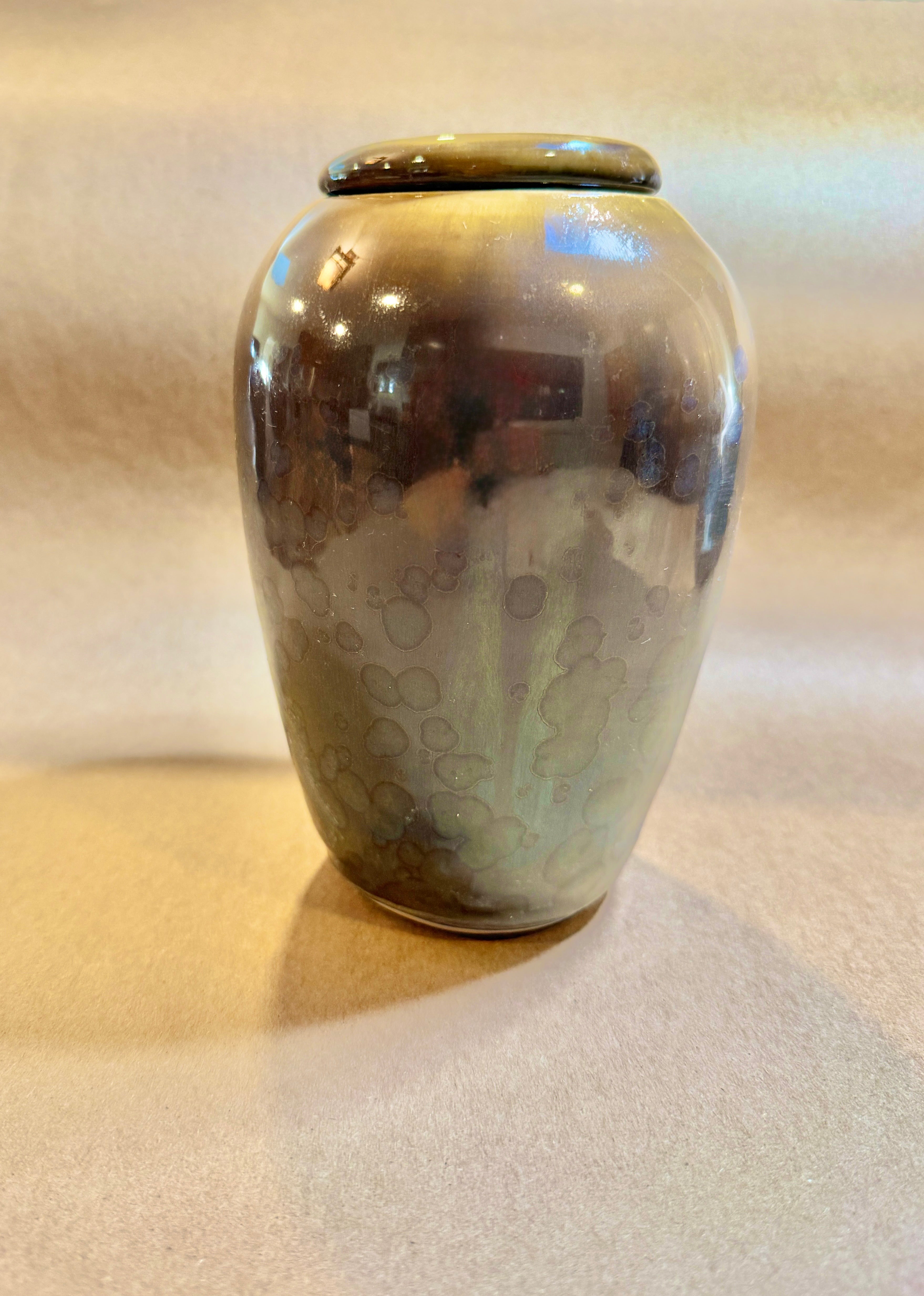 Plum Green Crystalline Urn