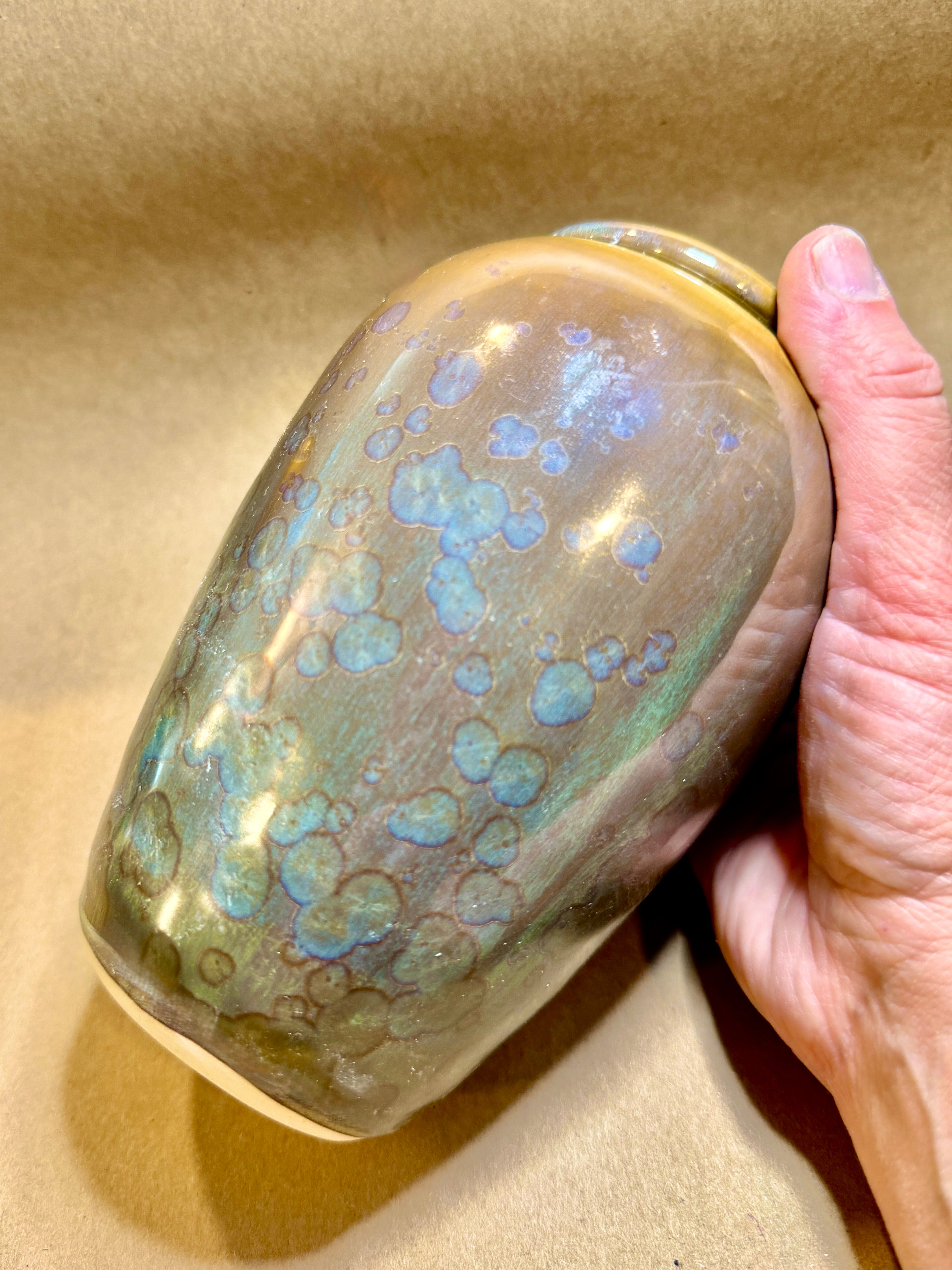 Plum Green Crystalline Urn