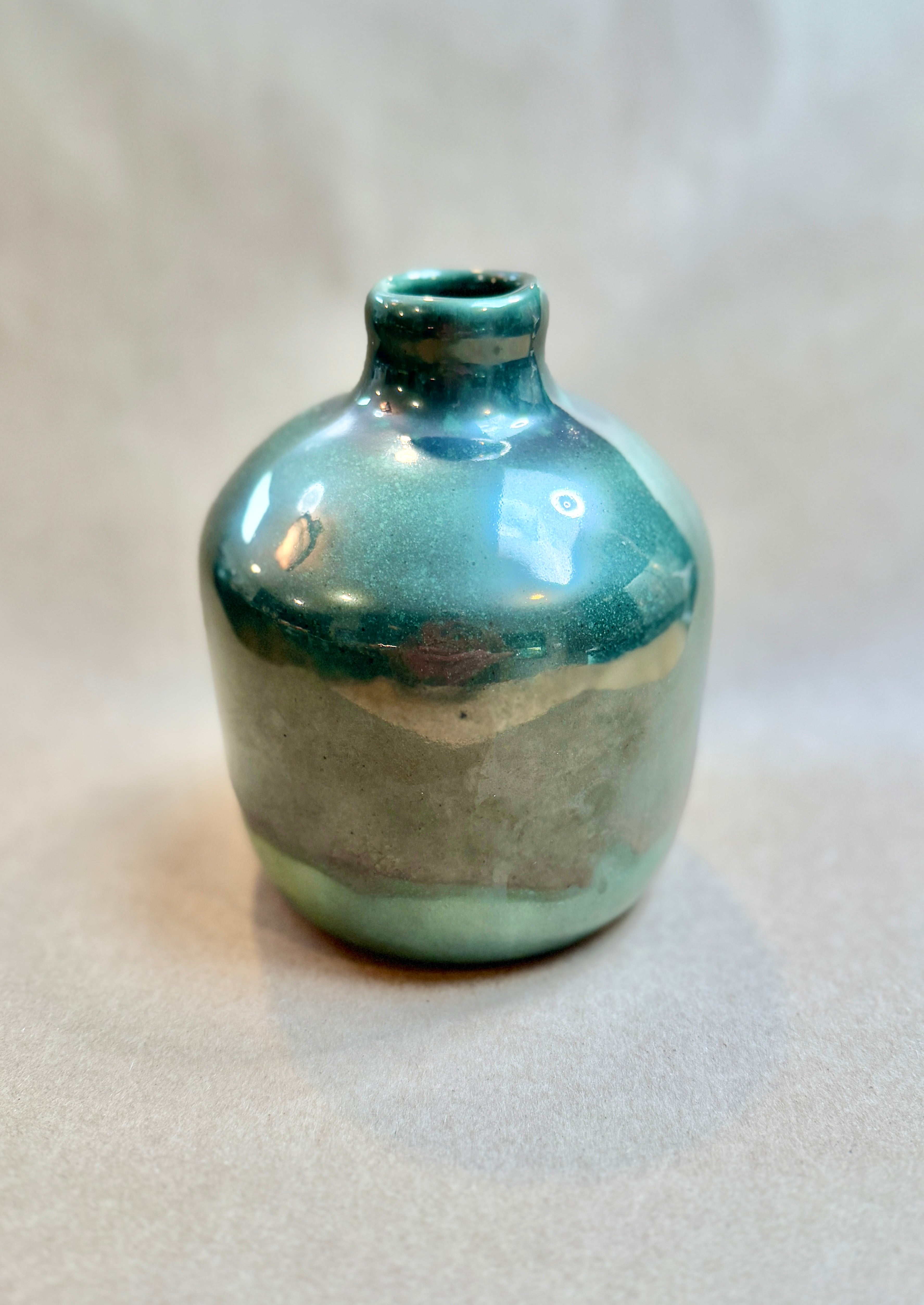 Small Iridescent Green Decorative Bottle Vase